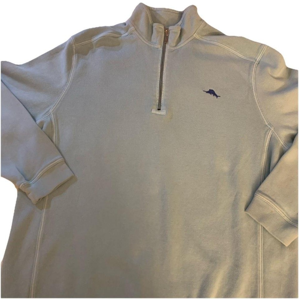 Tommy Bahama Mens Sz XL Pullover Sweater in Blue High Neck 3/4 zip